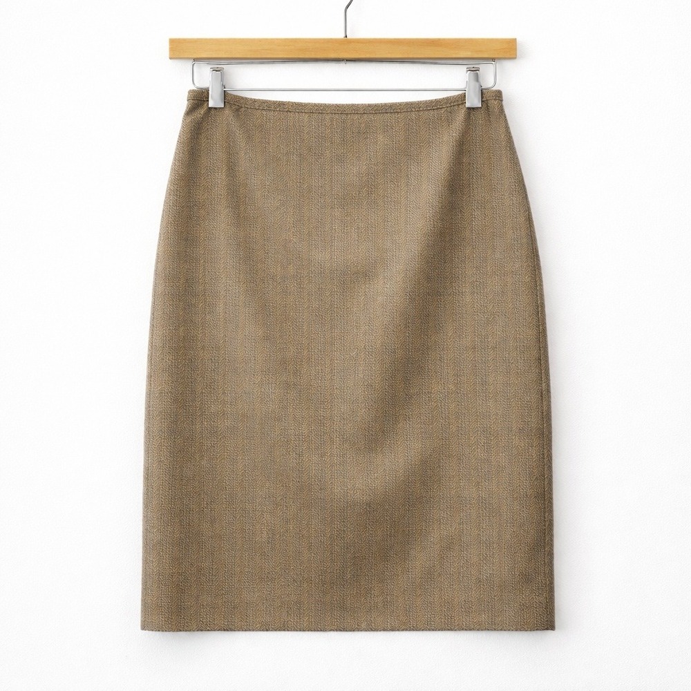 Brown‎ Pinstripe Herringbone Pencil Skirt Lined Sz 8 Office Career Modern Preppy